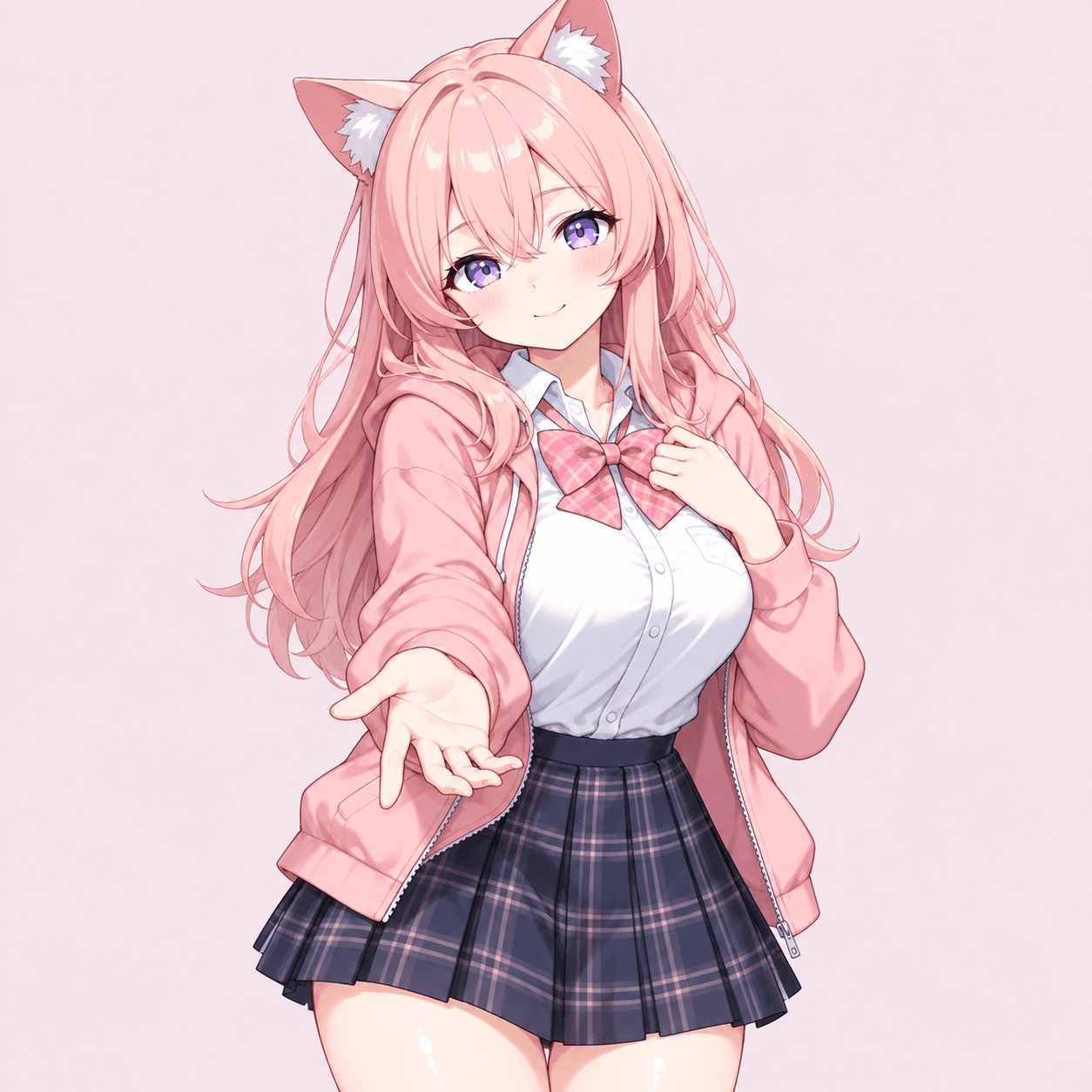 やさしく微笑んで手を差し出す猫音コハク